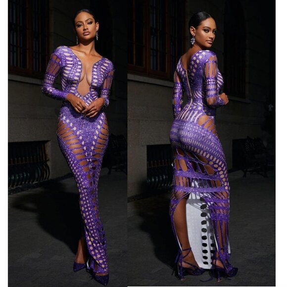 Mew Mews Leocadia Rhinestone Cutout Maxi Dress - Picture 3 of 15